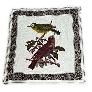Vintage Perry Ellis Wild Birds Silk Scarf hand rolled edges green red white